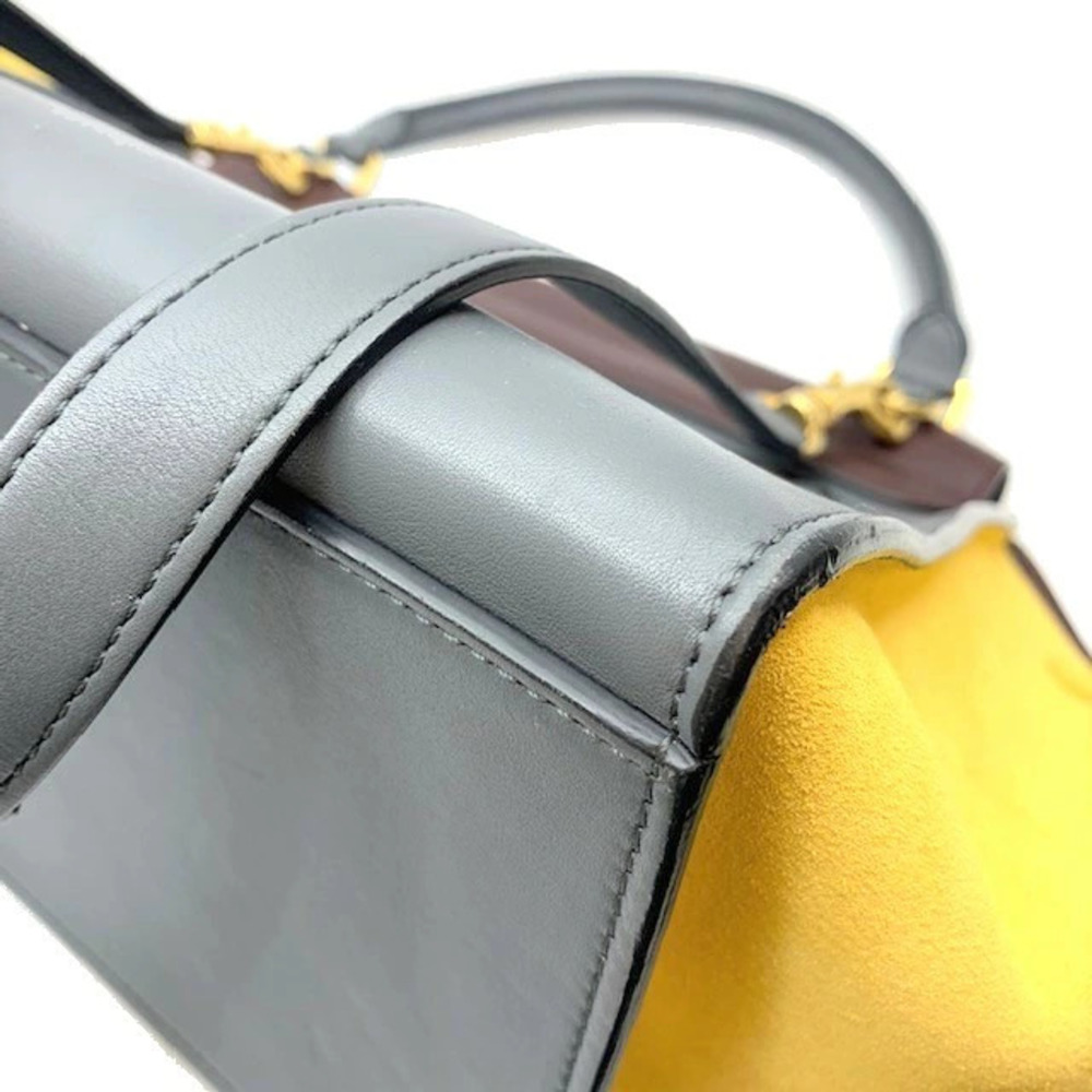 CELINE Trapeze Handbag Gray Dark Brown Yellow Leather Suede strap Shoulder bag - Picture 6 of 11